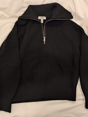 COS Black Half-Zip Wool Cotton Sweater Jumper Size S